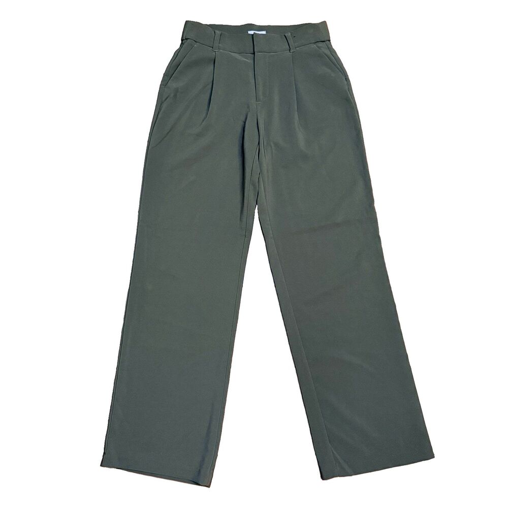 Maurices Women's 8 Dress Pants Olive Army Green High Rise Wide Leg Pleated Front